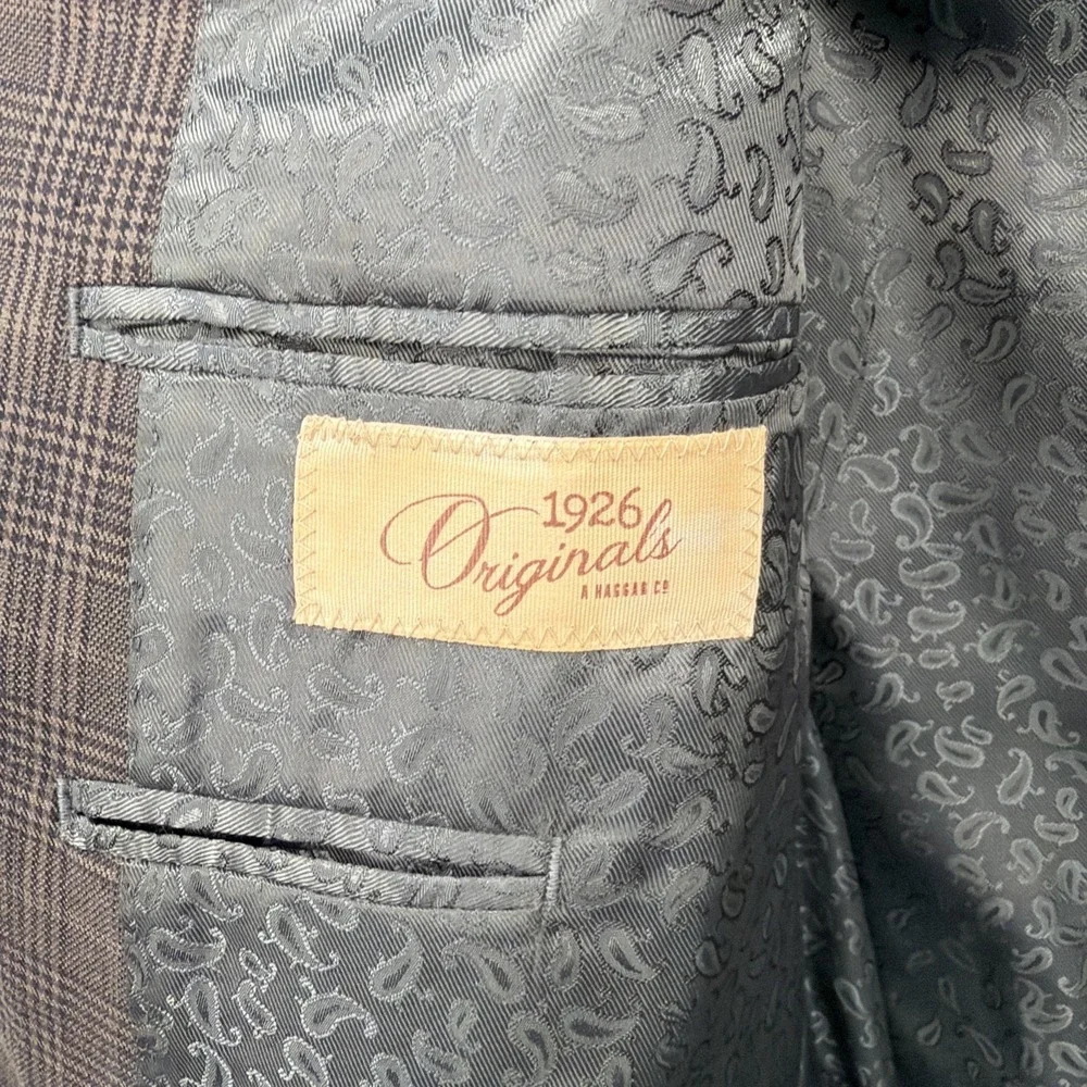 Haggar 1926 Originals Blazer Men 42 Long Brown Glen Plaid Suit Sport Coat Jacket